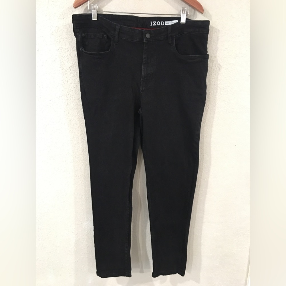 Izod Men’s Sz 36x32 Slim Tapered Fit Black Jeans Stretch Denim Preppy